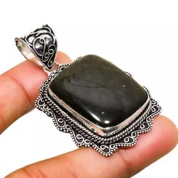 Ювелирный кулон с серебряным блеском обсидиана 925 пробы, посеребренный, 2,08 дюйма 2.08 серебряный