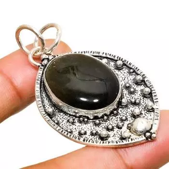 Ювелирный кулон с серебряным блеском обсидиана 925 пробы, посеребренный, 2,00 дюйма 2.00 серебряный