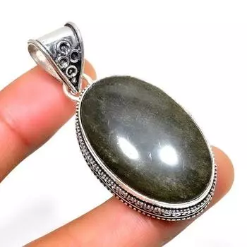 Ювелирный кулон с серебряным блеском обсидиана 925 пробы, посеребренный, 2,08 дюйма 2.08 серебряный