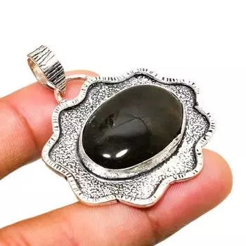 Ювелирный кулон с серебряным блеском обсидиана 925 пробы, посеребренный, 1,70 дюйма 1.70 серебряный