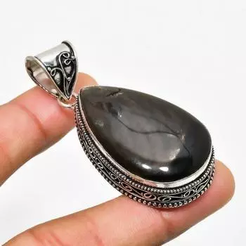 Ювелирный кулон с серебряным блеском обсидиана 925 пробы, посеребренный, 2,08 дюйма 2.08 серебряный
