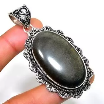Ювелирный кулон с серебряным блеском обсидиана 925 пробы, посеребренный, 2,46 дюйма 2.46 серебряный