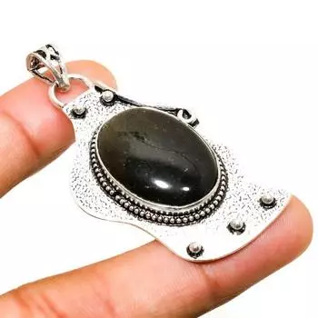 Ювелирный кулон с серебряным блеском обсидиана 925 пробы, посеребренный, 2,08 дюйма 2.08 серебряный