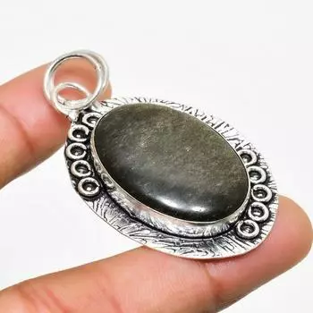 Ювелирный кулон с серебряным блеском обсидиана 925 пробы, посеребренный, 2,08 дюйма 2.08 серебряный