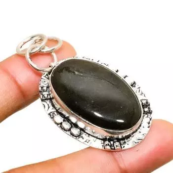 Ювелирный кулон с серебряным блеском обсидиана 925 пробы, посеребренный, 1,89 дюйма 1.89 серебряный