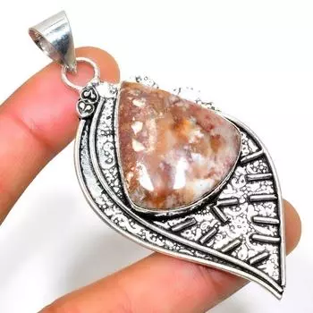 Ювелирный кулон с серебряным листом яшмы 925 пробы, посеребренный, 2,84 дюйма 2.84 розовый