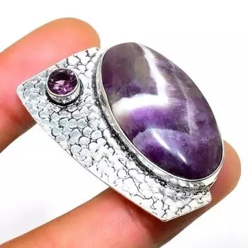 Ювелирный кулон с шевронным аметистом и аметистом, посеребренный 925 пробы, 1,70 дюйма 1.70 фиолетовый