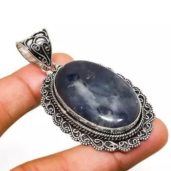 Ювелирный кулон с солнечным камнем из лолита 925 пробы, посеребренный, 2,34 дюйма 2.34 фиолетовый