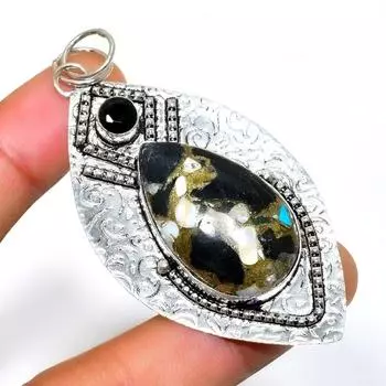 Ювелирный кулон с зеброй яшмой и черной шпинелью 925 пробы с серебряным покрытием 2,65 дюйма 2.65 чёрный