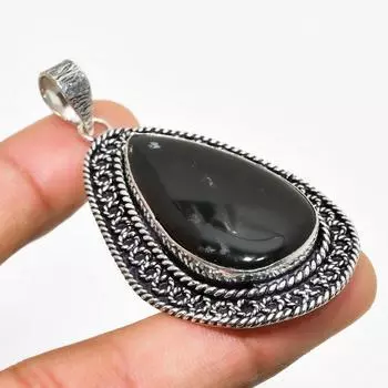 Ювелирный кулон Снежинка-обсидиан 925 пробы с посеребренным покрытием 2,34 дюйма 2.34 чёрный