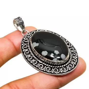 Ювелирный кулон Снежинка-обсидиан 925 пробы с посеребренным покрытием 2,08 дюйма 2.08 чёрный