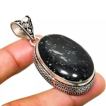 Ювелирный кулон Снежинка-обсидиан 925 пробы с посеребренным покрытием 2,08 дюйма 2.08 чёрный