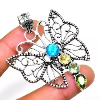 Ювелирный кулон Swissblue с топазом и перидотом 925 пробы, посеребренный, 2,27 дюйма 2.27 синий