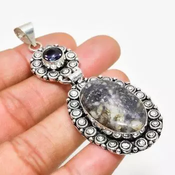 Ювелирный кулон Tiffany Stone, аметист 925 пробы с серебряным покрытием, 2,84 дюйма 2.84 синий