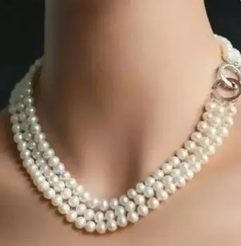 Ювелирный магазин с уникальным жемчугом, 3-рядное белое круглое ожерелье из натурального пресноводного жемчуга