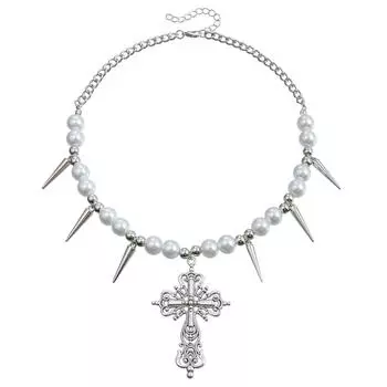 Ювелирный стиль Преувеличенная индивидуальность Шило Крест Цепочка на ключицу Жемчуг Короткое двойное ожерелье Женщины