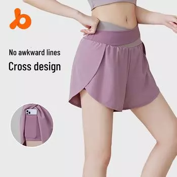 Juyitang Два в одном, сочетающиеся по цвету шорты для йоги: Шорты для бега и фитнеса Nude Anti-Exposure для женщин L какао