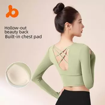 «Juyitang топ для йоги с длинными рукавами и перекрестной спиной для женщин — облегающий крой, без бюстгальтера» XL чёрный/звезда