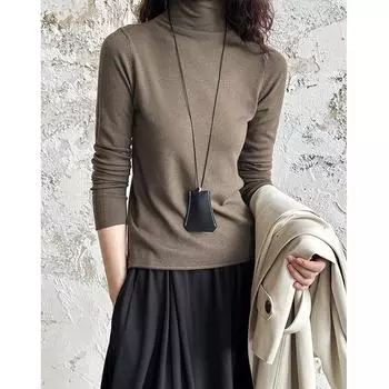 Juzhi 2024 Осень Корейский Стиль Свитер Полувысокий Воротник и Нижняя Рубашка One Size