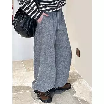 Juzhi 2024 Осень/Зима Корейские Узкие Повседневные Брюки с Высокой Талией Ретро Плюс Бархат Широкие Брюки Large