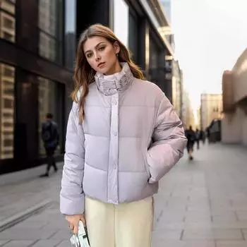 Южная Корея Dongdaemun оригинальный хлеб одежда женская с воротником-стойкой маленькая короткая пуховая хлопковая одежда осенняя и зимняя хлопковая одежда универсальная M чёрный