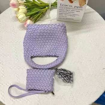 Южная Корея Нишевый стиль Кожаная мини плетеная сумка кроссбоди Light purple