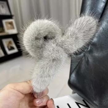 Южная Корея, осенне-зимняя застежка из норки, плюшевая заколка для волос, заколка для волос на затылке, ложка, сковорода, головной убор, заколка для волос, темпераментная заколка для волос, зажим в виде акулы бежевый