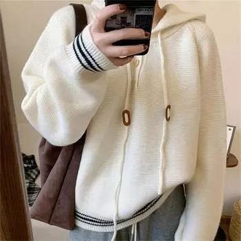Южная Корея Тондэмун ленивый ветер повседневный свитер с капюшоном вязаный свитер осень и зима новый свободный свитер замедляющий старение женский топ one size fits all белый