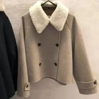 Южная Корея Тондэмун осень и зима новый темперамент маленький короткий костюм двубортный меховой воротник шерстяной пиджак женский S recommends 80-52.5kg