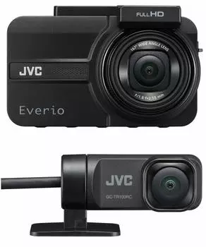 JVC Kenwood GC-TR100-B 2-камерный видеорегистратор с поддержкой фронтальной и тыловой съемки Everio Full HD, оснащенный GPS, WDR, в комплект входит карта microSDHC, черный