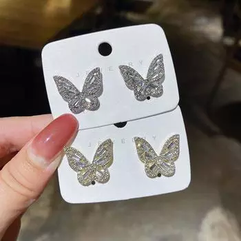 JWER блестящие серьги для женщин, бабочка, циркон, украшения для ушей, винтажные свадебные серьги, студенческие женские серебристые оптовая продажа, женские