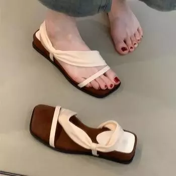 JX beautiful leopard print slippers women s summer wear new with skirt square head open toe niche two wear sandals 35