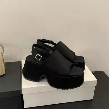 JX thick-soled thick-heeled fashion sandals women s summer new one-word buckle square head high-heeled sandals 35