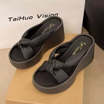 JX with skirt beautiful fashion slope heel cool slippers women s summer wear new thick bottom black high heel drag 35