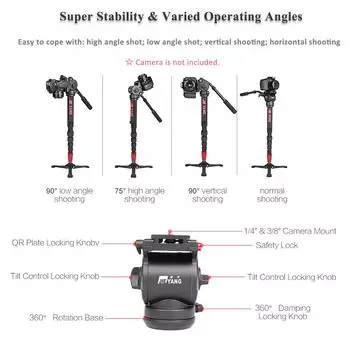 JY0506 Профессиональный монопод из алюминиевого сплава с жидкостной головкой для ILDC DSLR камеры видеокамеры DV Pocket чёрный