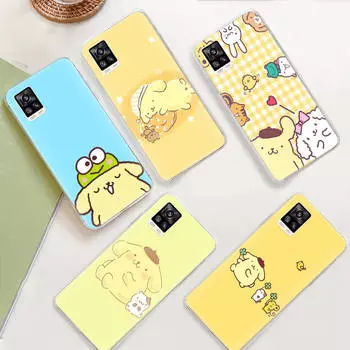 JZ12 Pom pom Purin прозрачный чехол для Samsung A04 A14 A23 M33 M53 Realme 10 9 C35 C55 VIVO Y02 X80 Infinix Hot 30 Note 11 Tecno Spark 8P Pro VIVO Y50 кожа буйвола