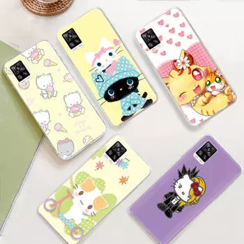 JZ25Cat Sanrio Прозрачный чехол для Samsung A04 A14 A23 M33 M53 Realme 10 9 C35 C55 VIVO Y02 X80 Infinix Hot 30 Note 11 Tecno Spark 8P Pro VIVO X80 Pro эбеновый