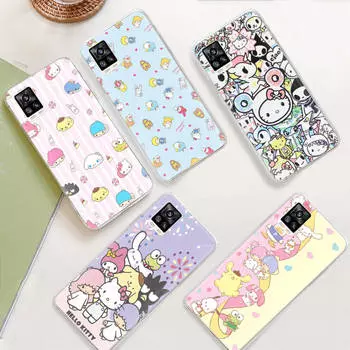 JZ6 Sanrio мультфильм прозрачный чехол для Samsung A04 A14 A23 M33 M53 Realme 10 9 C35 C55 VIVO Y02 X80 Infinix Hot 30 Note 11 Tecno Spark 8P Pro Realme 10 Pro 5g кожа буйвола