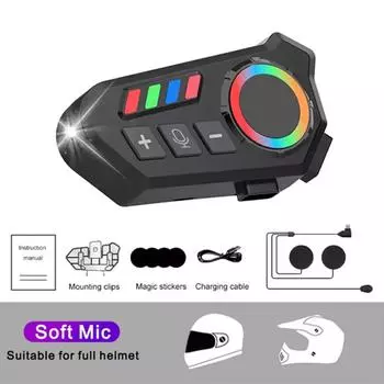 K06 RGB Bluetooth Гарнитура для шлема V5.4 Handsfree Водонепроницаемый Голосовой ассистент Шумоподавление С фонариком 800 мАч Долговечный Soft Microphone