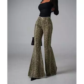 K072 Модные Повседневные Ретро Змеиные Брюки Слегка Расклешенные Snake pattern M