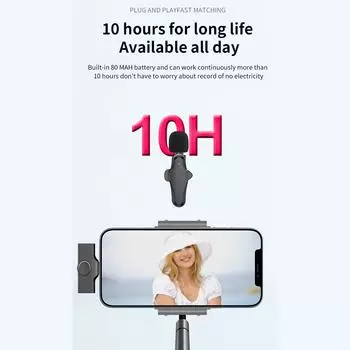 K10 Беспроводной петличный микрофон Clipon Mic Plug & Play TypeC для телефона Pad ПК с шумоподавлением 2 Mic чёрный