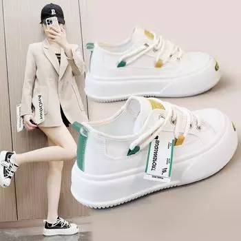 K1717 Новая парусиновая обувь для женщин, летние дышащие низкие кеды, толстая подошва, подъёмник, классические белые туфли, спортивная обувь 35