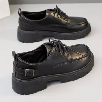 K1802 Женские кожаные мокасины - Лето 2023 Однотонные, Приподнятая толстая подошва, Корейский модный стиль 38