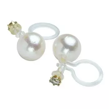 K18YG Diamond Akoya Pearl Large 8mm Beads Earrings Like Pierced Earrings 2WAY June Birthstone Wedding Gift New Graduate Celebration Day Made in Japan