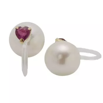 K18YG Heart Shape Cut Ruby Akoya Pearl Reversible Pierced Earrings Drawstring Wedding Gift New Graduate Celebration Day Made in Japan Mani Mani