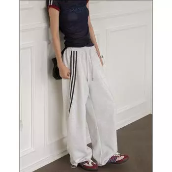 K2010 полосатые широкие брюки женские спортивные повседневные брюки свободные прямые брюки bf lazy wind S