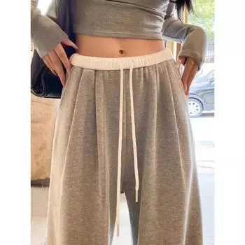 K2039 трехмерная талия серые широкие брюки женские весенне-осенние повседневные и тонкие прямые спортивные брюки S серый