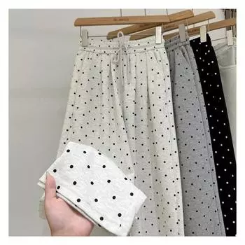 K2045 ретро-брюки с принтом в горошек, широкие брюки женские, весна-осень, новые свободные и тонкие повседневные брюки-драпировки S