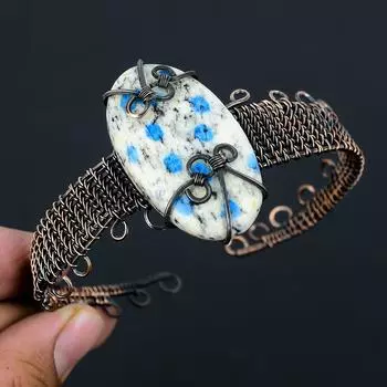 K2 азурит чистая медная проволока обернутая ювелирные изделия ручной работы браслет регулируемый подарок для нее Adjustable синий