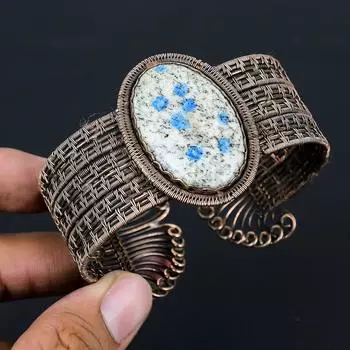 K2 азурит драгоценный камень чистая медная проволока обернутая вручную манжета/браслет ювелирные изделия Adjustable белый